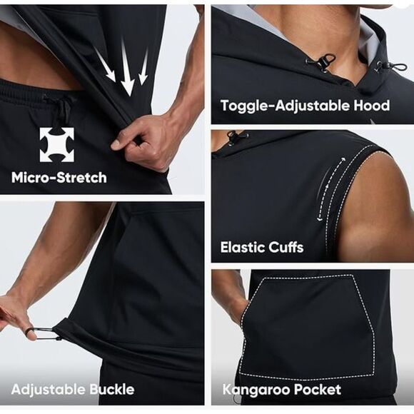 Hotsuit Men’s Sauna Sleeveless Hoodie Black Workout Sweat Vest Size M NWOT - Picture 4 of 6